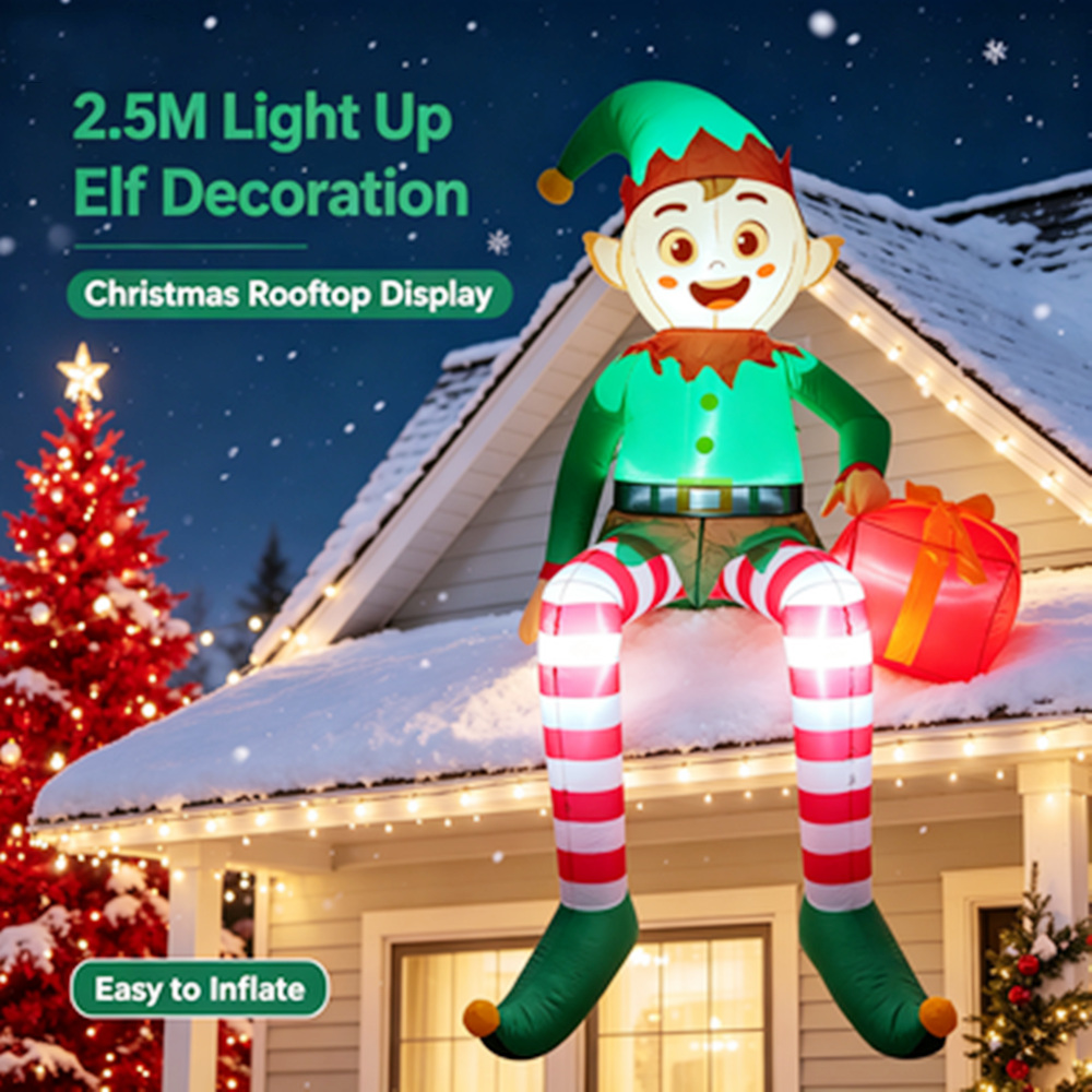 Outdoor Lighting Box - 2,5 m aufblasbarer Weihnachtself mit Geschenkbox,