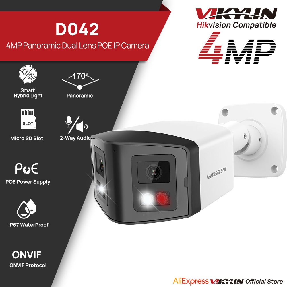Outdoor Lighting Mains Powered - VIKYLIN 170 ° Panorama-Sicherheits-IP-Kamera, intelligente Dual-Light-4MP-Dual-Objektiv-IP-Kamera,