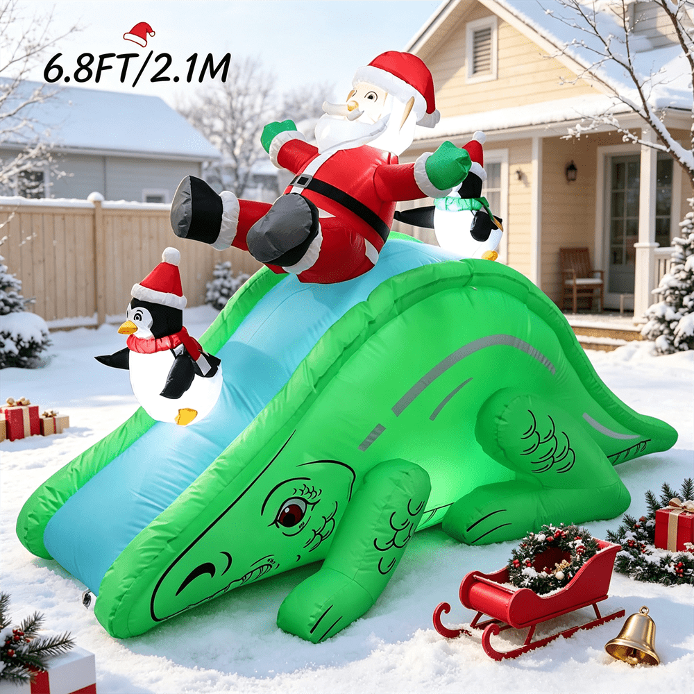Outdoor Lighting For Christmas - 6,8 Fuß großes aufblasbares Weihnachts-Dinosaurier-Rutschmodell für