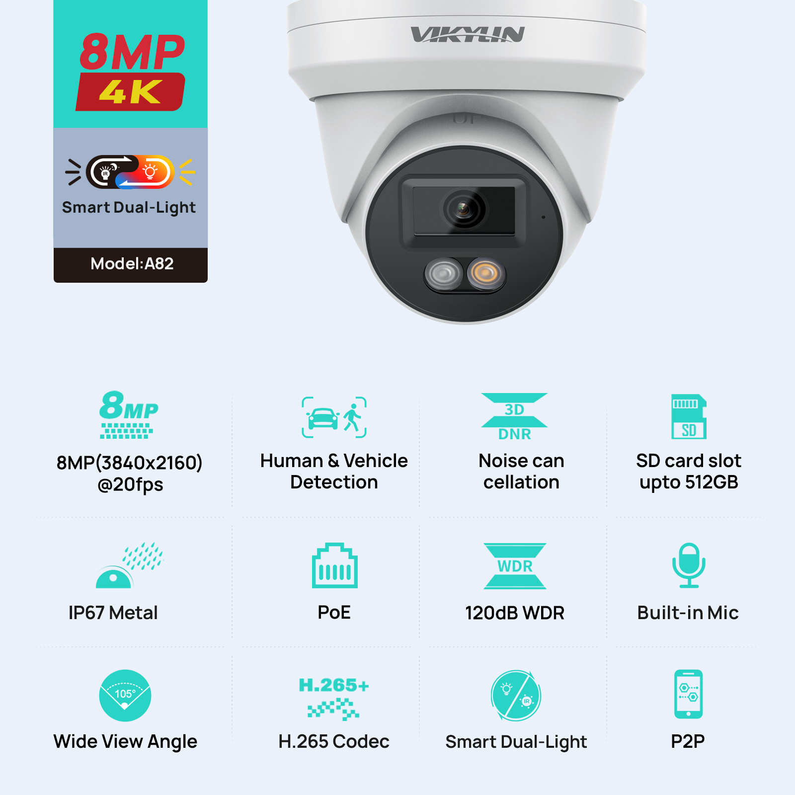 Outdoor Lighting Mains Powered - VIKYLIN 8MP 4K IP-Sicherheitskamera, intelligente Dual-Light-Audiokamera,