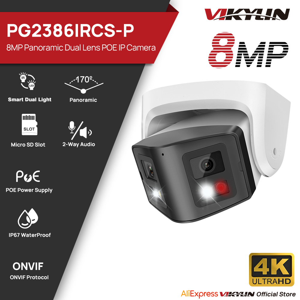 Outdoor Lighting Mains Powered - Vikylin 8MP Panorama-Smart-Dual-Light-IP-Kamera Zwei-Wege-Sprechfunktion CCTV POE