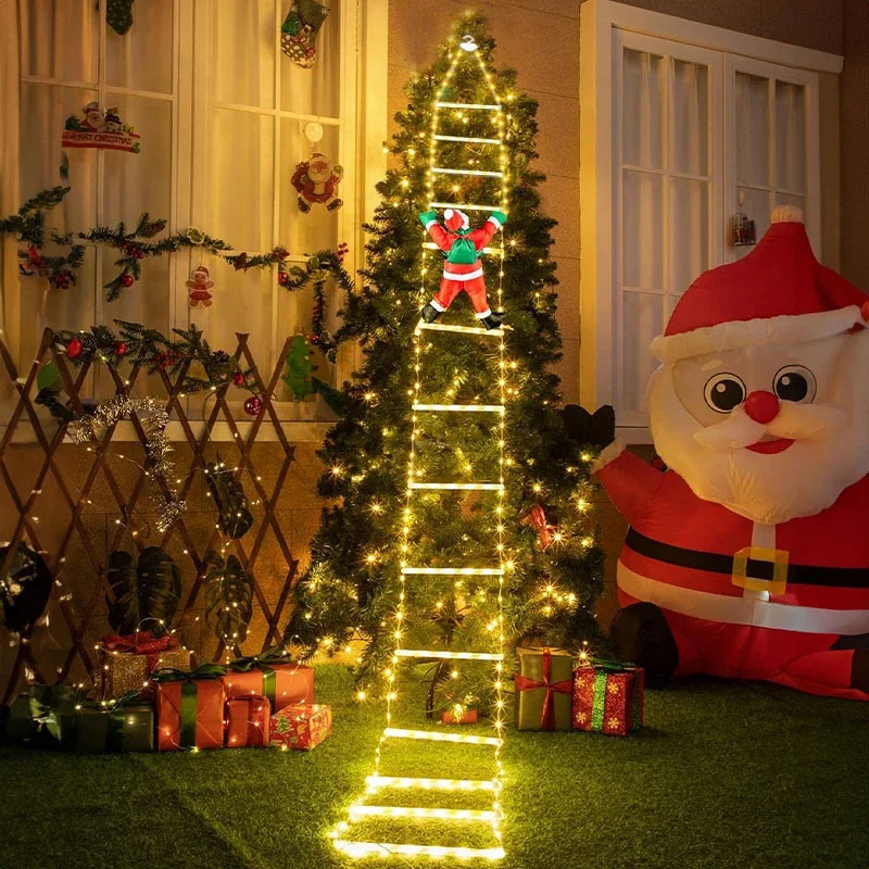 Outdoor Lighting For Christmas - LED-Weihnachtsbeleuchtung Dekorative Leiter-Lichterkette mit Weihnachtsmann für