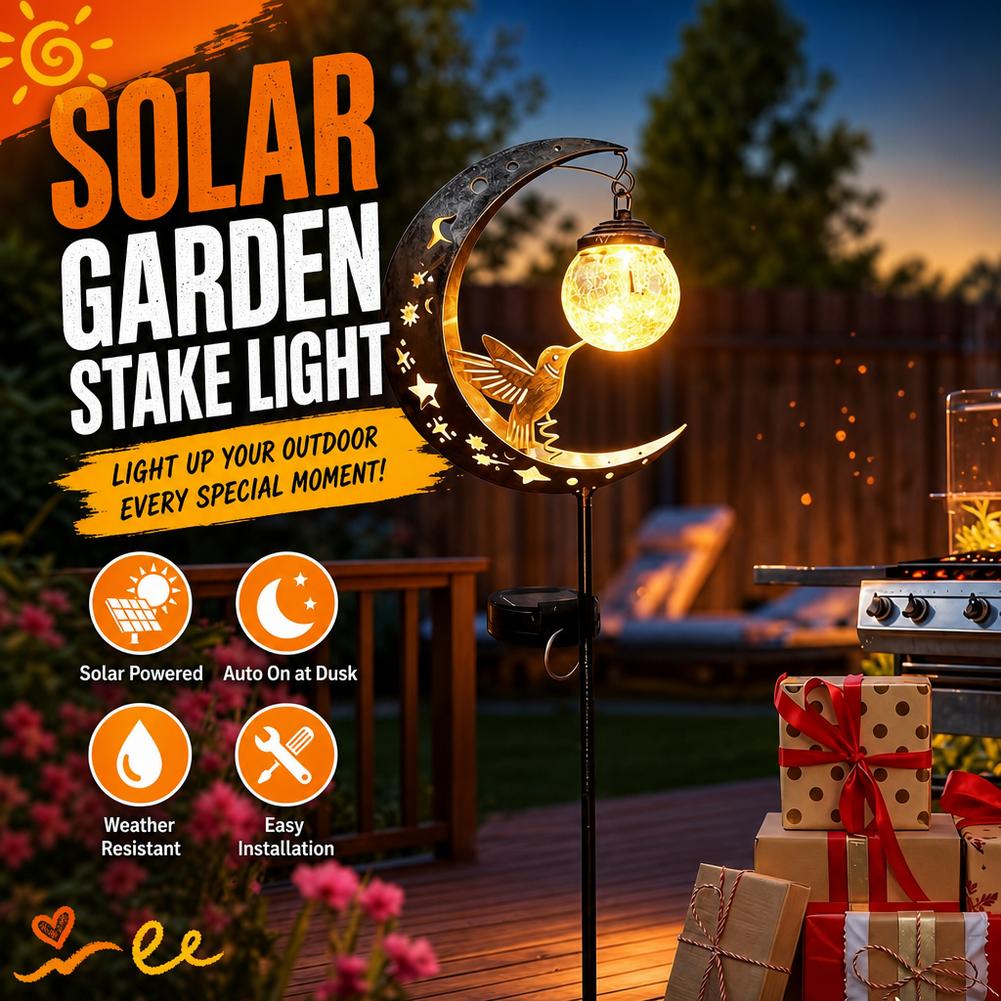 Outdoor Lighting Yard Stakes - Solar-Rasenleuchte, Eisen-Kolibri-Silhouette, Mond und Sterne, Gartendekoration